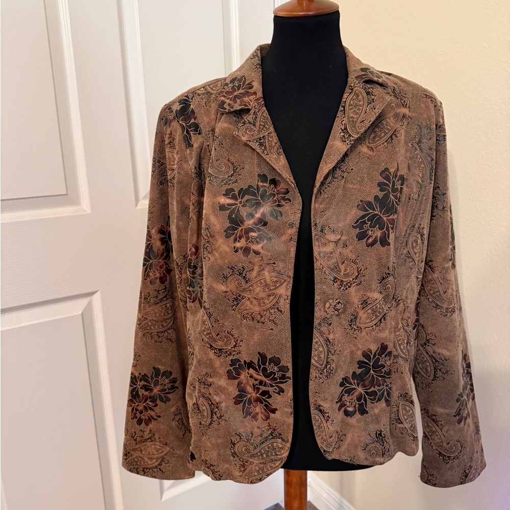 Bamboo Traders Brown Floral Blazer